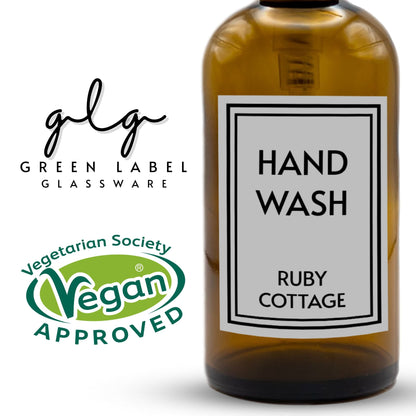 Vegan-accredited amber glass soap bottle sets Green Label Glassware