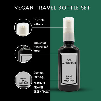 Set of 2 Reusable Black Travel Bottles with Customisable Labels [100ml]