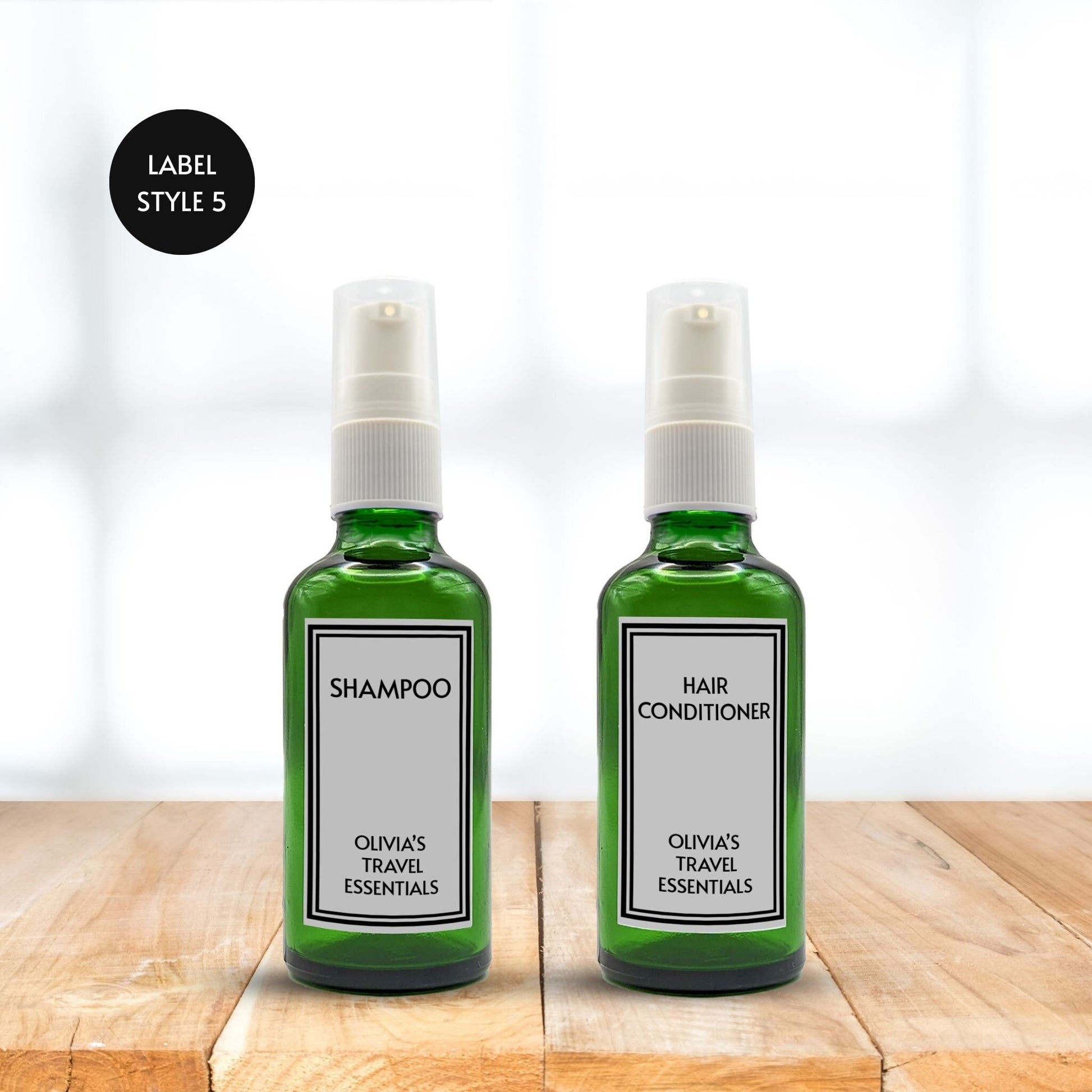  Reusable Green Travel Bottle Set With Custom Labels [50ml]