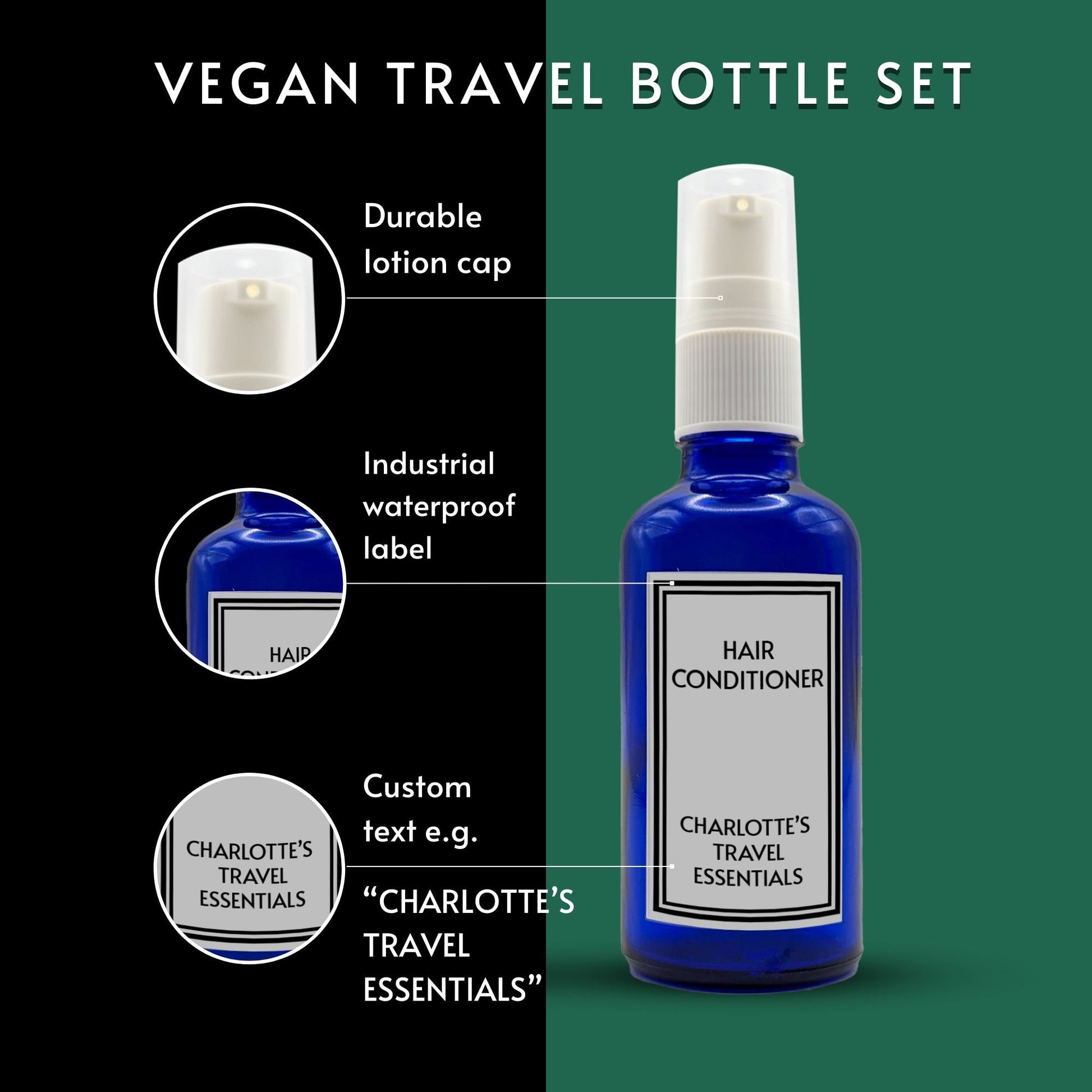  Reusable Blue Travel Bottle Set With Custom Labels [50ml]