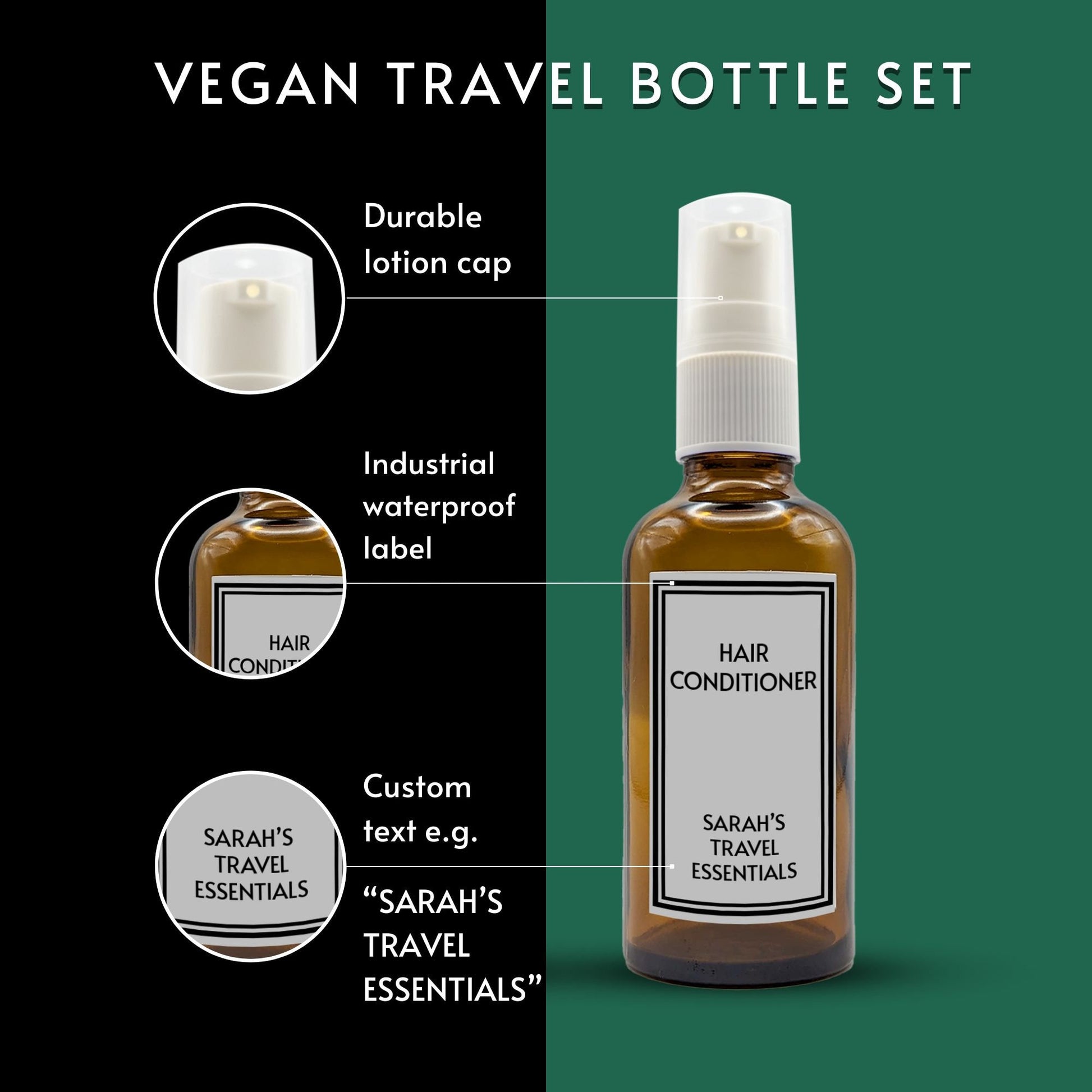  Reusable Amber Travel Bottle Set With Custom Labels [100ml]