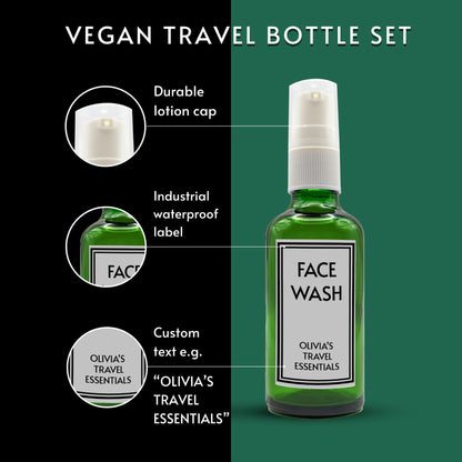  Reusable Green Travel Bottle Set With Custom Labels [100ml]